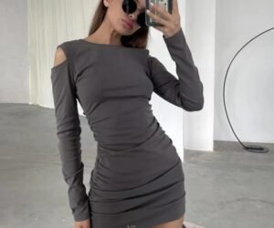 QSLYQ4248 | Ruched Long-Sleeve Mini Dress