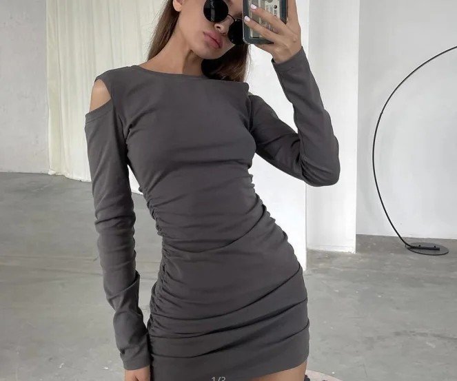 QSLYQ4248 | Ruched Long-Sleeve Mini Dress