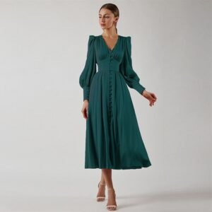 QSLYQ6904 | Long-Sleeve V-Neck A-Line Dress
