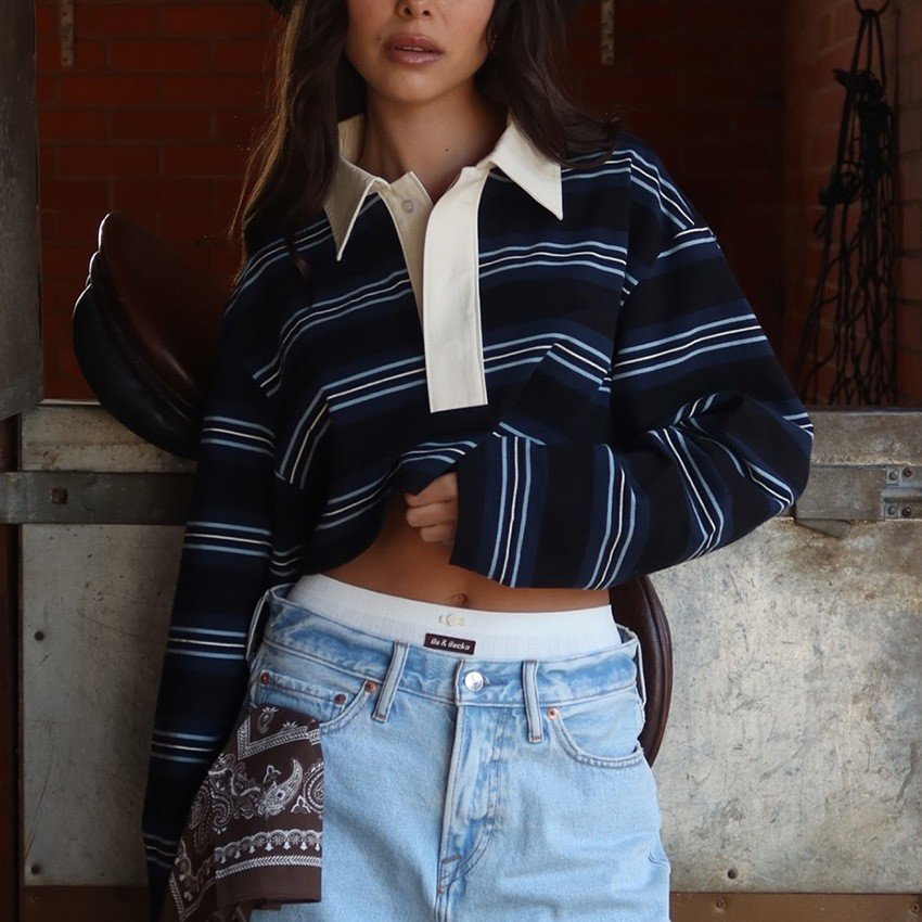 QSTX25076 | Striped Oversized Polo Top - Image 2
