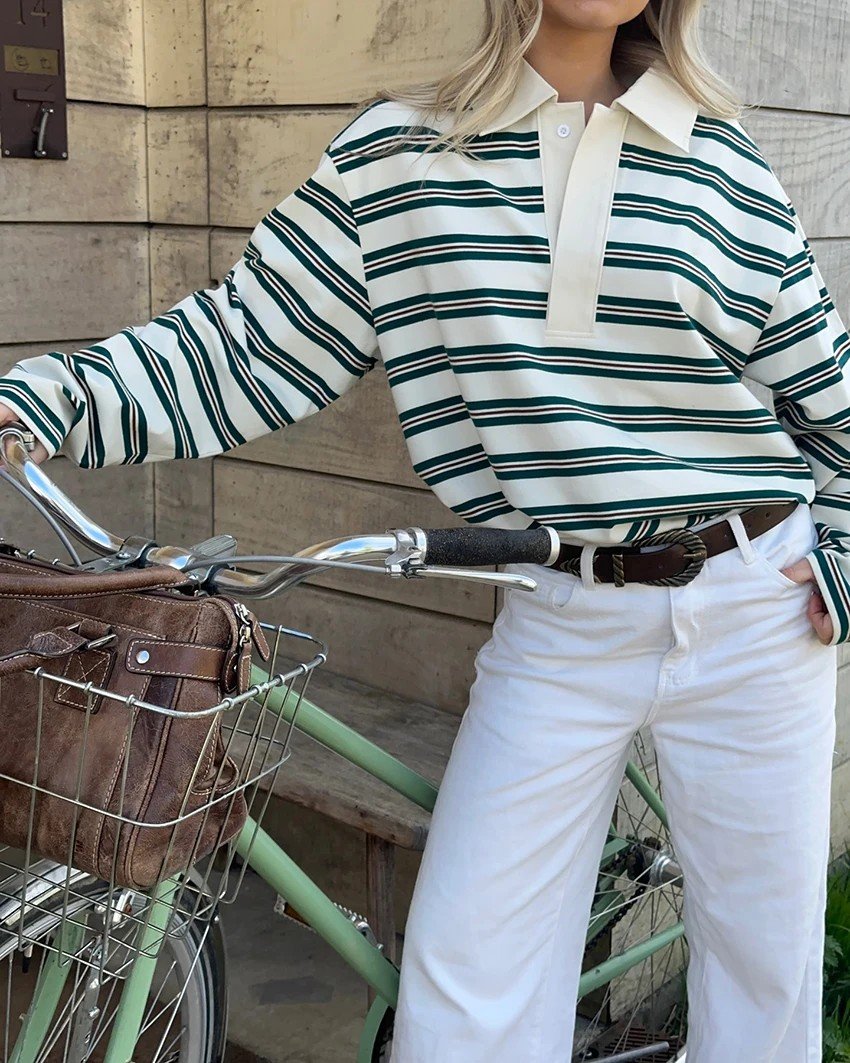 QSTX25076 | Striped Oversized Polo Top - Image 3