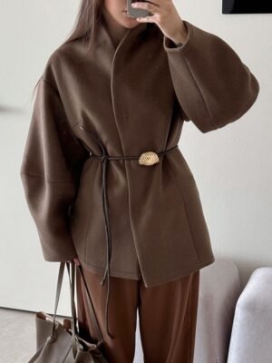 QSWT0323 | Belted Funnel-Neck Jacket