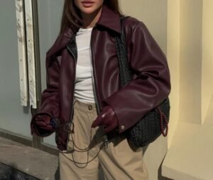 QSWT2892 | Faux Leather Bomber Jacket