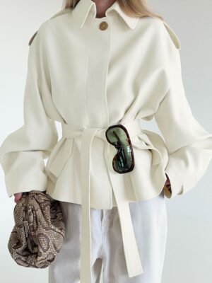 QSWT3308 | Belted Balloon-Sleeve Jacket