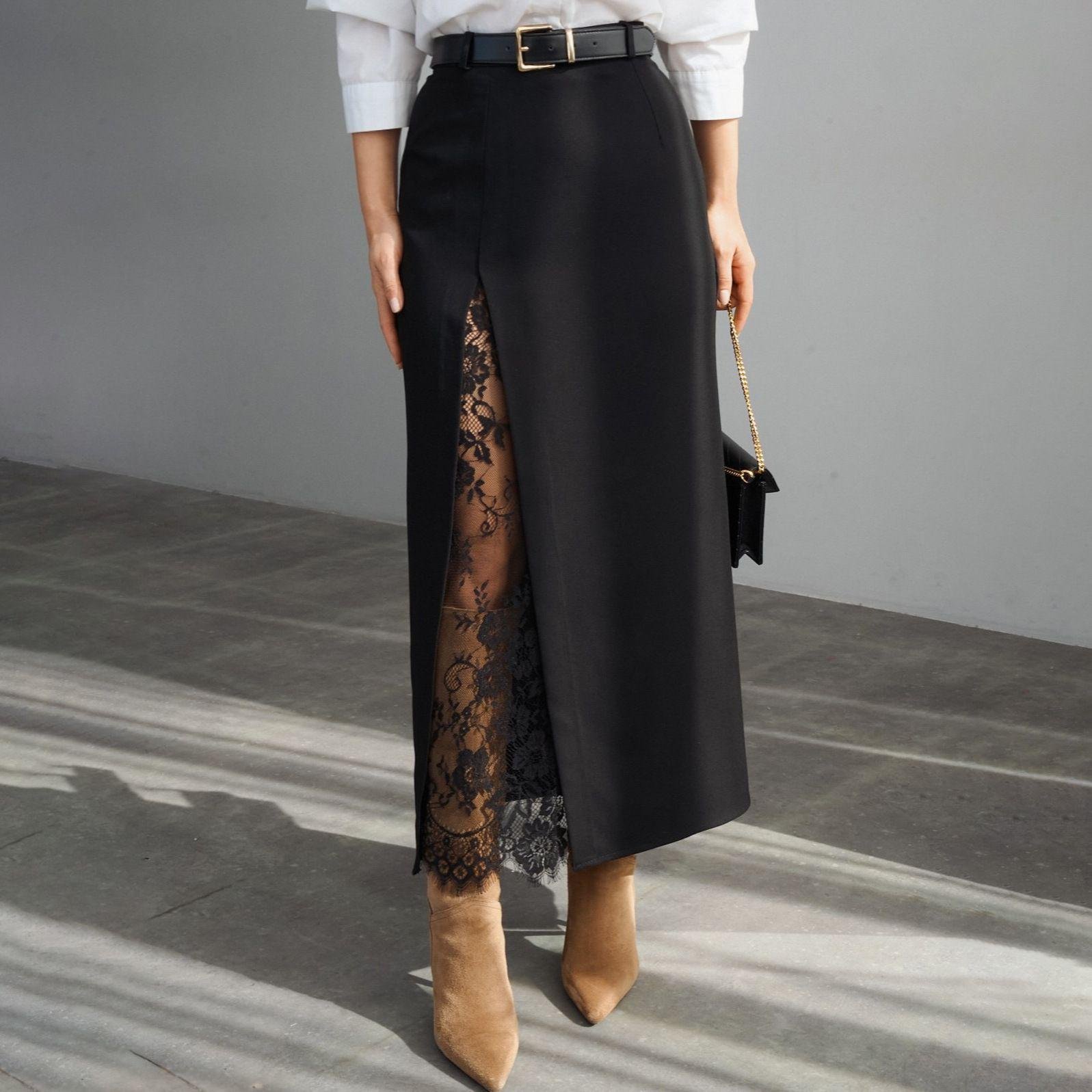FSB BSQ3373 | Valentina Lace-Panel Maxi Skirt