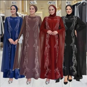 XQY500249 | Crystal-Embellished Muslim Abaya Dress