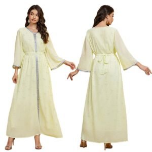 XQY500381 | Crystal-Trim Chiffon Abaya Gown