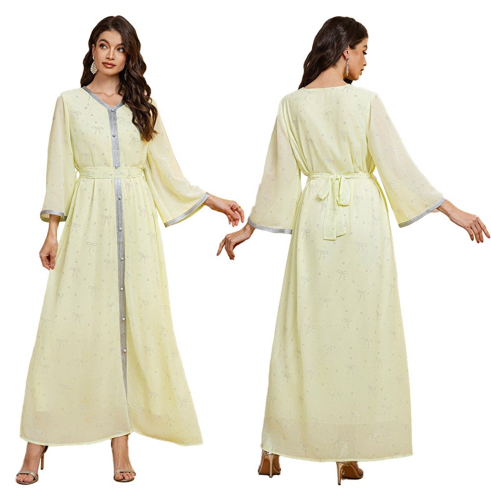 XQY500381 | Crystal-Trim Chiffon Abaya Gown