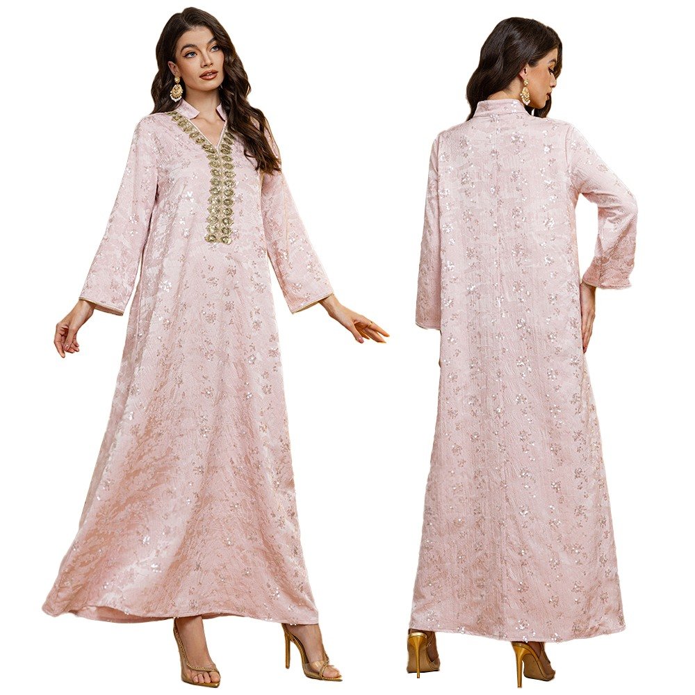 XQY500382 | Sequin Jacquard Abaya Maxi Dress