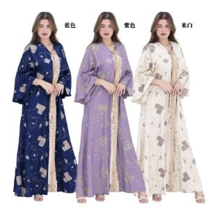 XQY500388 | Embroidered Sequin-Trim Abaya Dress