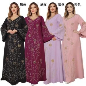 XQY500389 | Crystal-Embellished Belted Abaya Dress