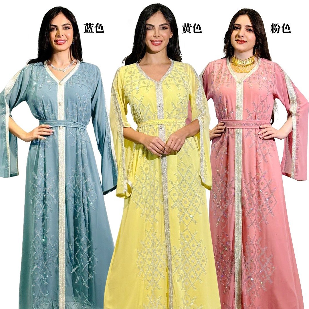 XQY500390 | Crystal Chiffon Evening Abaya Gown