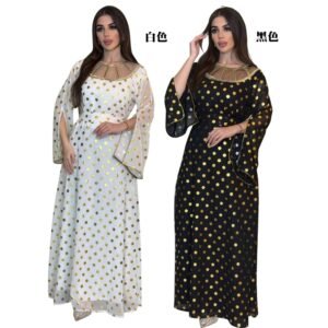 XQY500392 | Metallic Belted Long-Sleeve Abaya Dress