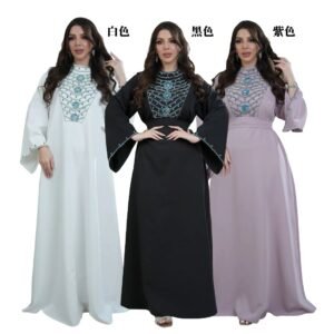 XQY500395 | Crystal Drop Stand-Collar Jalabiya Dress