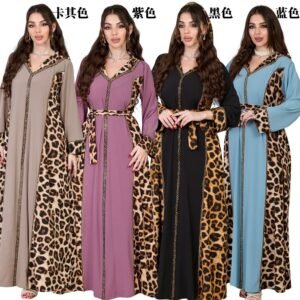 XQY500396 | Leopard-Panel V-Neck Maxi Dress