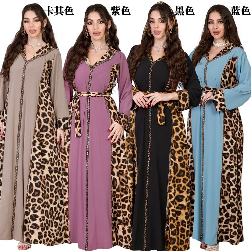 XQY500396 | Leopard-Panel V-Neck Maxi Dress
