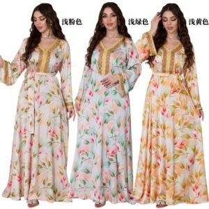 XQY500397 | Printed Belted Muslim Maxi Dress