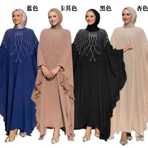 XQY500402 | Crystal Ruffle Muslim Abaya Dress