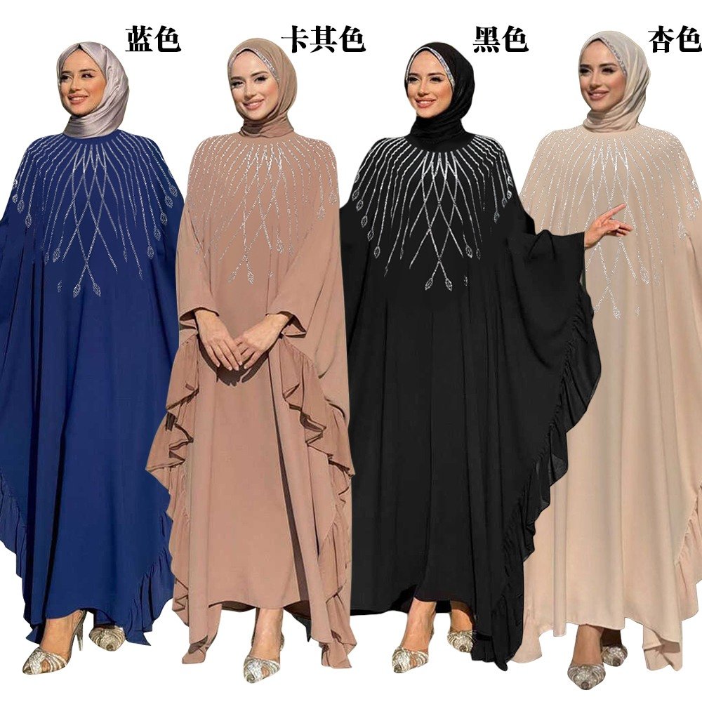 XQY500402 | Crystal Ruffle Muslim Abaya Dress