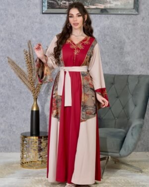 XQY500404 | Colorblock Crystal Belted Maxi Dress