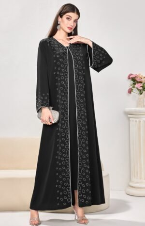 XQY500414 | Floral Crystal Relaxed Abaya Dress
