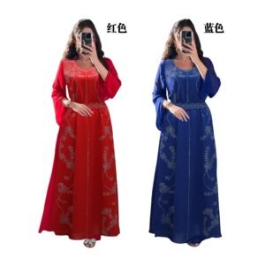 XQY500415 | Crystal Round-Neck Chiffon Abaya Dress
