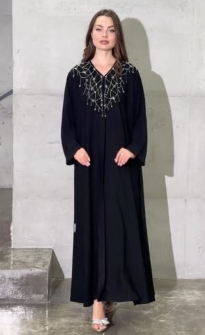 XQY500419 | Crystal V-Neck Dubai Abaya Dress