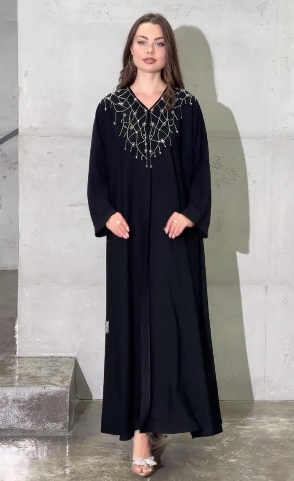 XQY500419 | Crystal V-Neck Dubai Abaya Dress