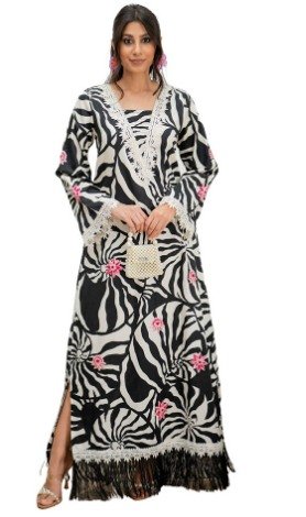 XQY500429 | Tassel Printed Relaxed Abaya Dress