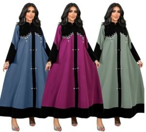 XQY500454 | Velvet Satin Beaded Abaya Gown