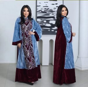 XQY500461 | Velvet-Panel Crystal Abaya Dress