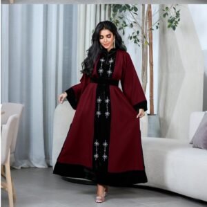 XQY500470 | Velvet Satin Crystal Abaya Gown