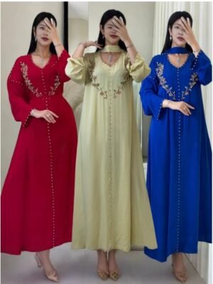 XQY500480 | Hand-Beaded V-Neck Muslim Dress