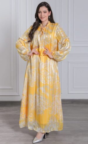 XQY500499 | Yellow Printed Loose-Fit Modest Maxi Dress