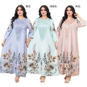 XQY500500 | Sequin Printed Muslim Abaya Dress