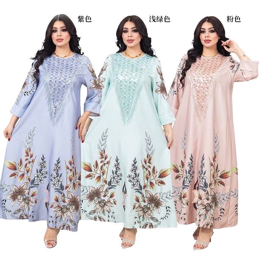 XQY500500 | Sequin Printed Muslim Abaya Dress