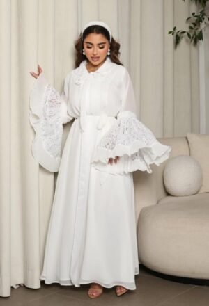 XQY500501 | Lace-Panel Solid Chiffon Abaya Dress