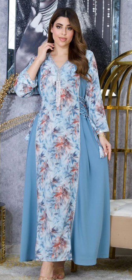 XQY500504 | Colorblock Printed Modest Maxi Dress